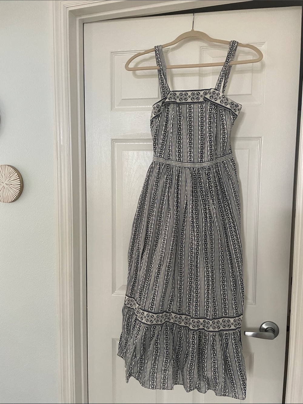 Navy Blue & White Striped Maxi Dress with Square Neck Max Studio NWT XS